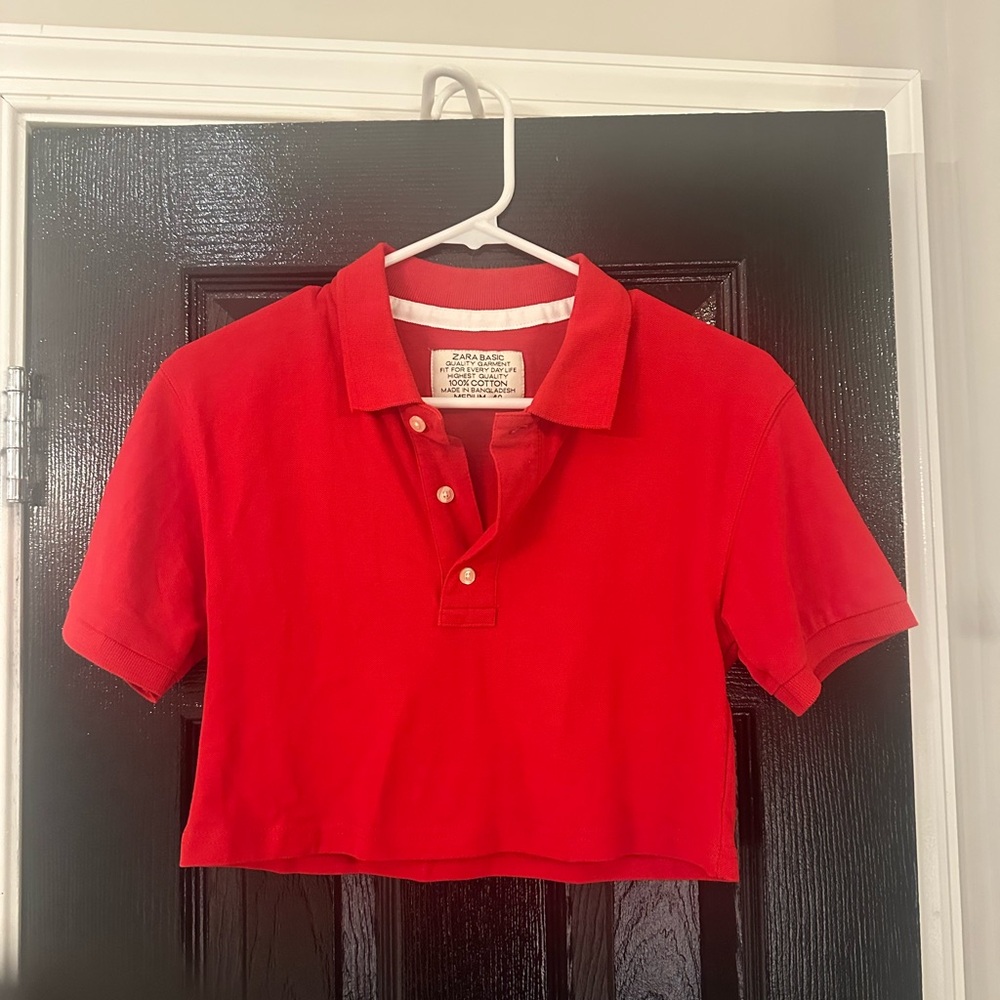 Red cropped Zara polo top